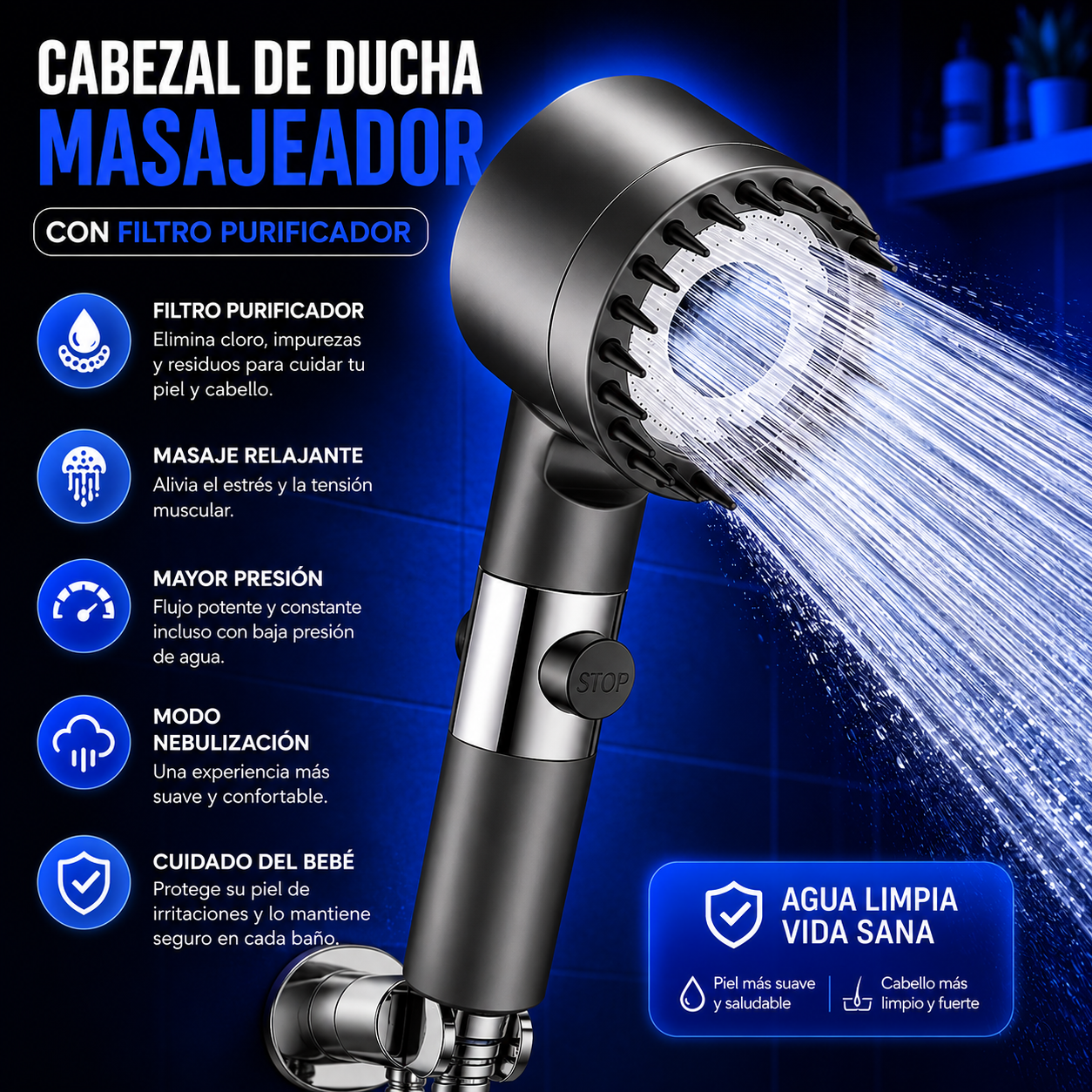 HydroWell™ - Cabezal de Ducha Masajeador con Filtro Purificador